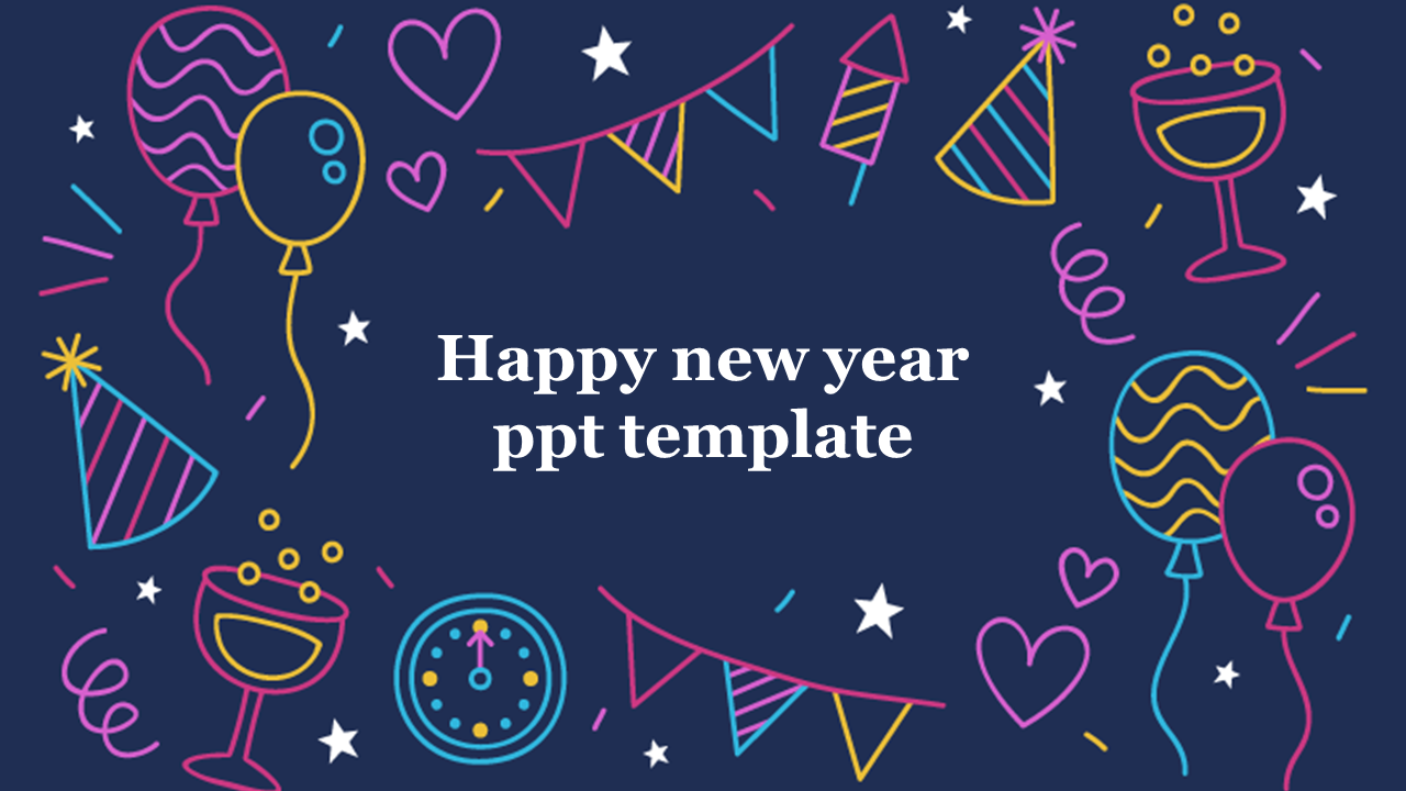 Creative Happy New Year PPT Template - Blue Theme 